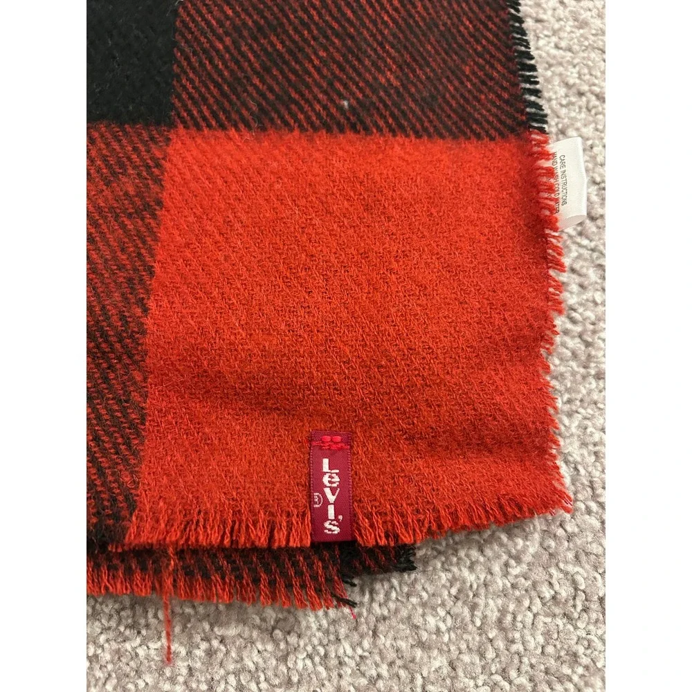 Levis Buffalo Plaid Scarf Unisex OS Red Black NEW 45LV06BS02 Checkered Acrylic